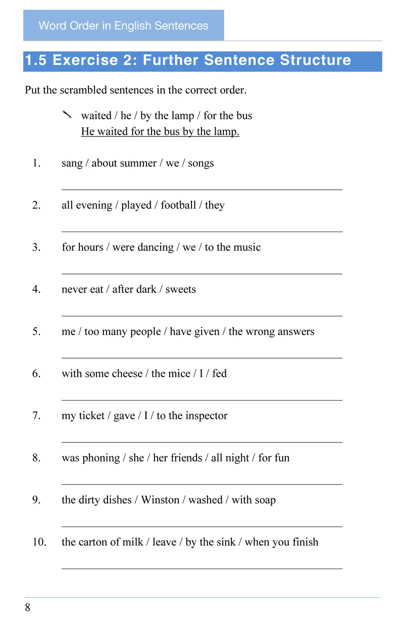 Word Order Sentence Structure Exercises